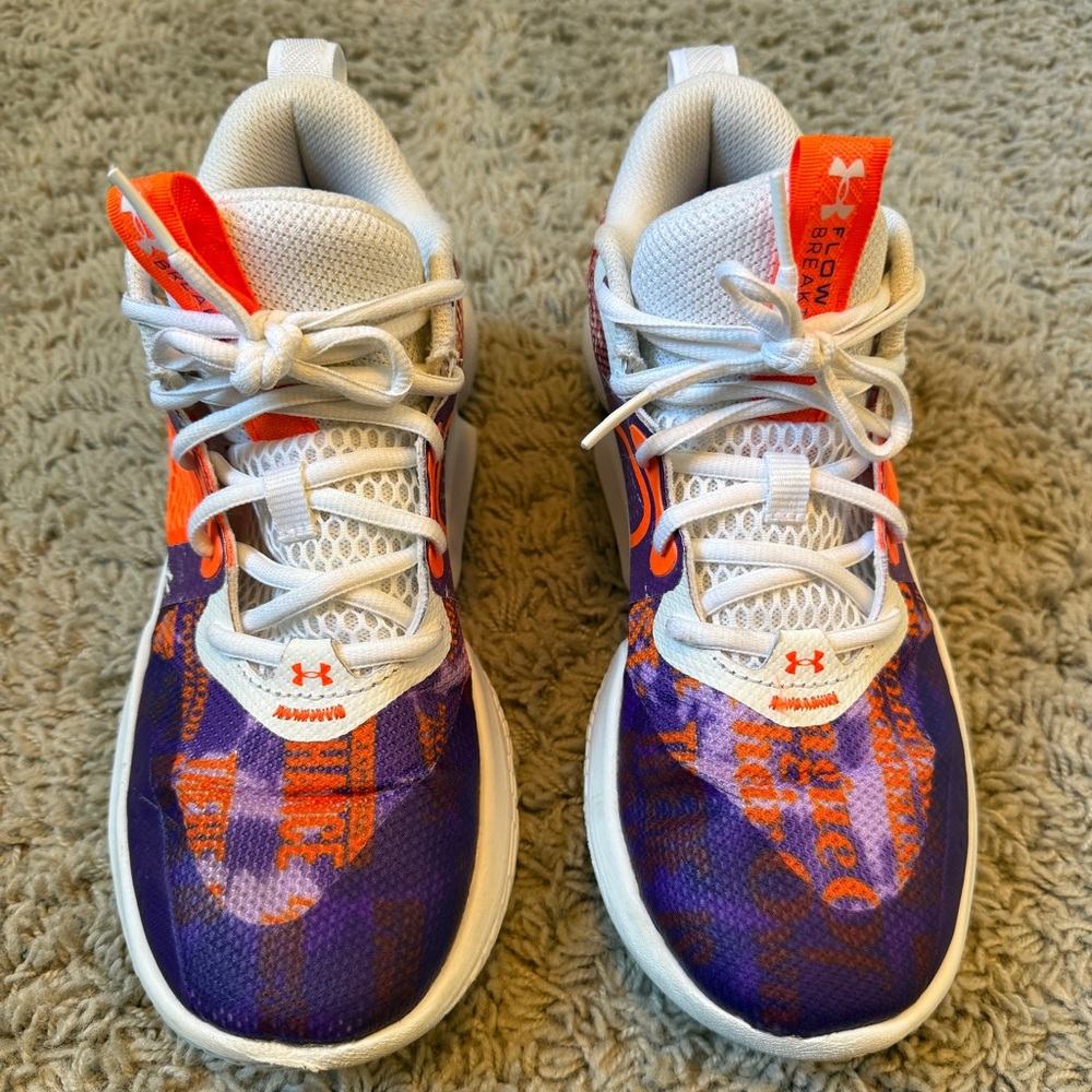 Under Armour Flow Breakthru Purple and Orange Basketball Sneakers